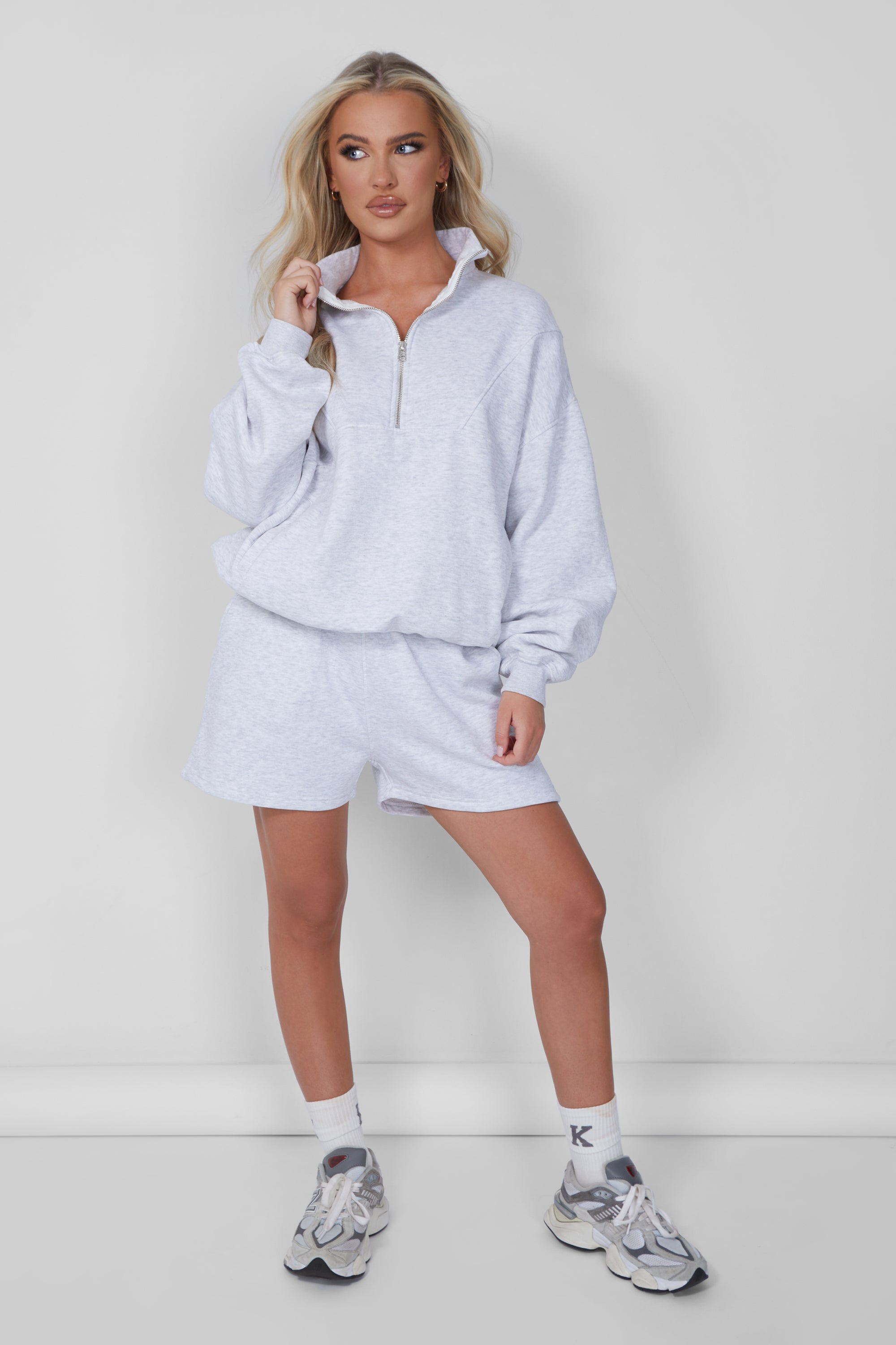 OVERSIZED HALF ZIP PULLOVER POCKET FRONT SWEATSHIRT OATMEAL MARL