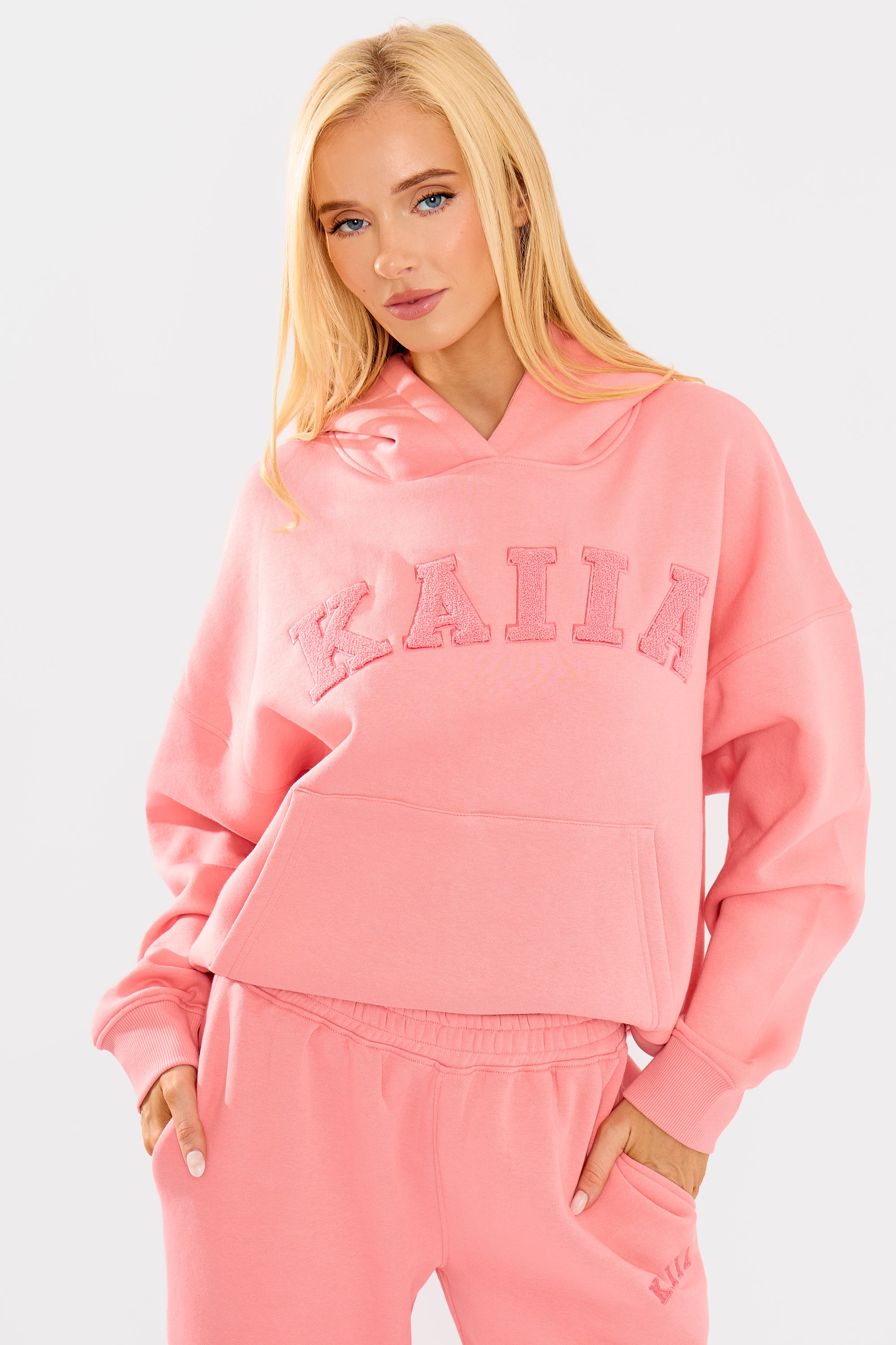 Kaiia Borg Slogan Oversized Hoodie Angel Pink