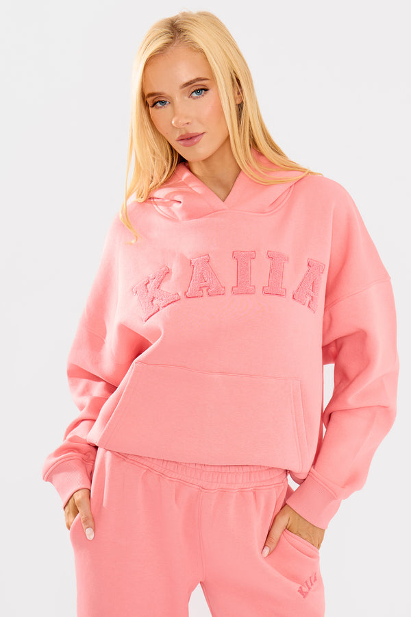 Kaiia Borg Slogan Oversized Hoodie Angel Pink