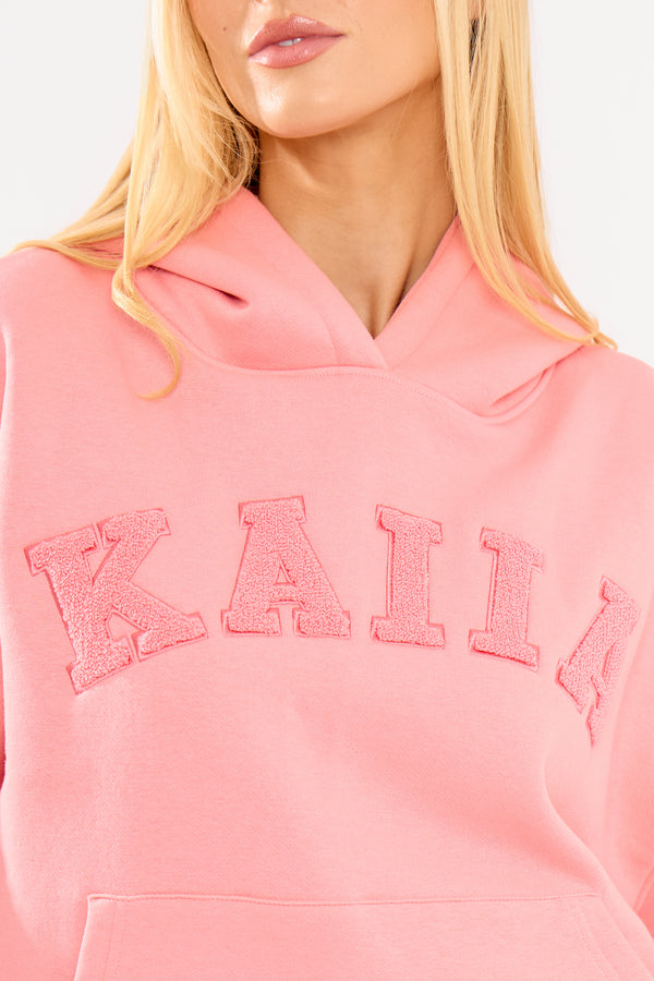 Kaiia Borg Slogan Oversized Hoodie Angel Pink