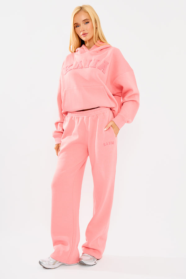 Kaiia Borg Slogan Oversized Hoodie Angel Pink