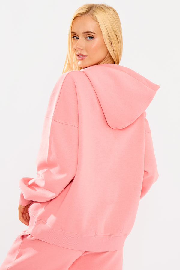 Kaiia Borg Slogan Oversized Hoodie Angel Pink