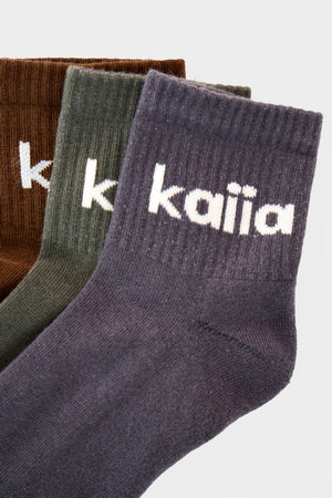 Pack of Three Kaiia Logo Socks Brown, Grey & Green