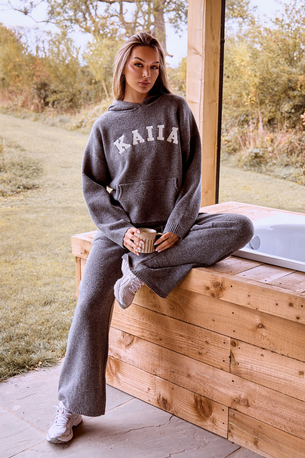 Kaiia Knit Oversized Hoodie Charcoal