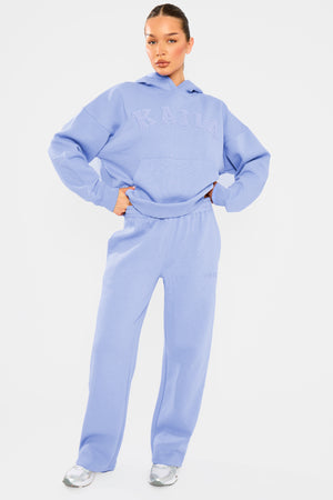 Kaiia Borg Slogan Oversized Hoodie Cornflower Blue