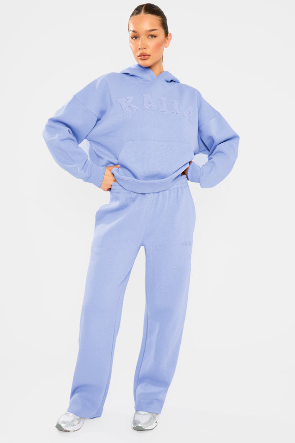 Kaiia Borg Slogan Oversized Hoodie Cornflower Blue
