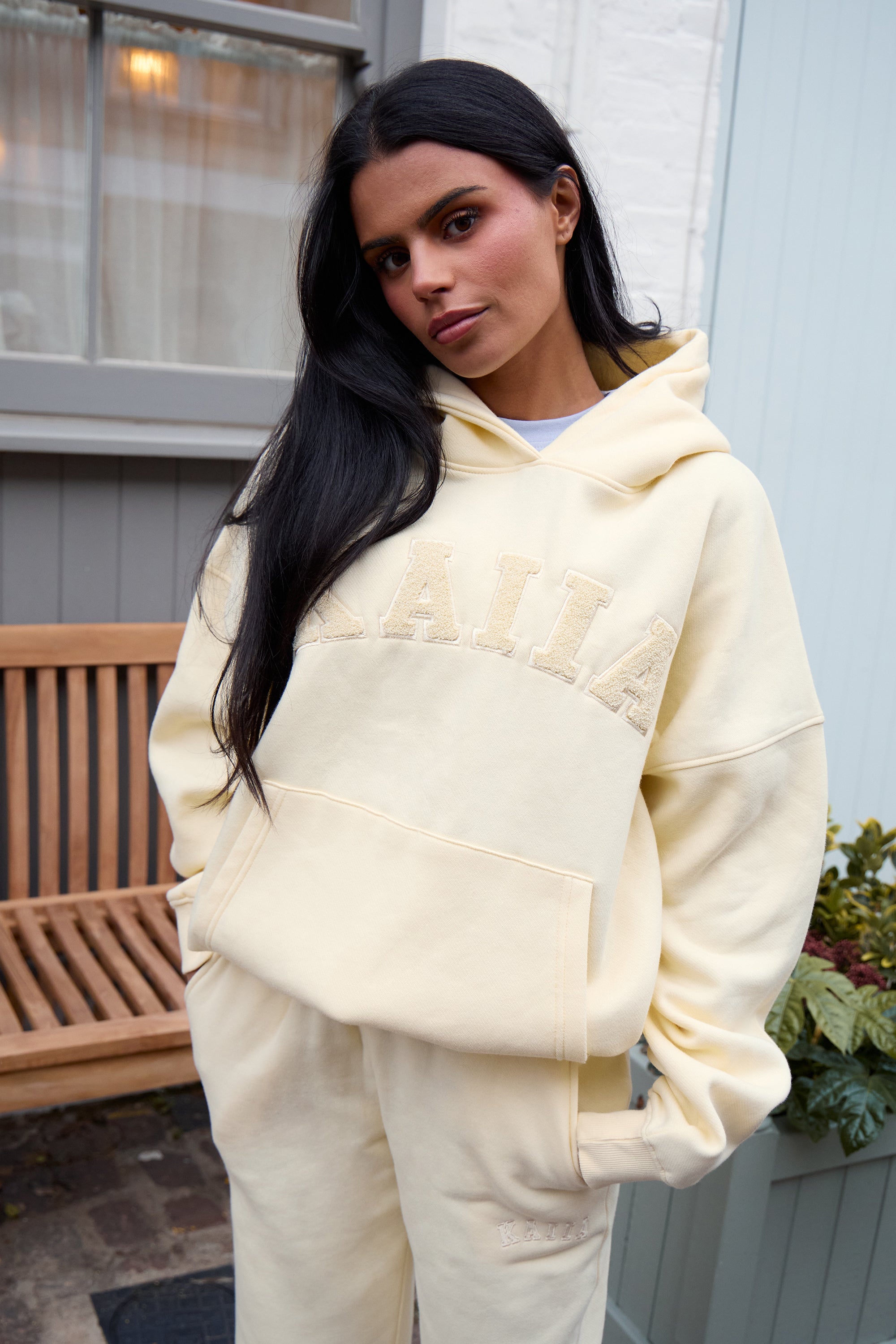 Kaiia Borg Slogan Oversized Hoodie Lemon | Kaiia
