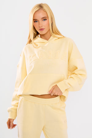 Kaiia Borg Slogan Oversized Hoodie Lemon