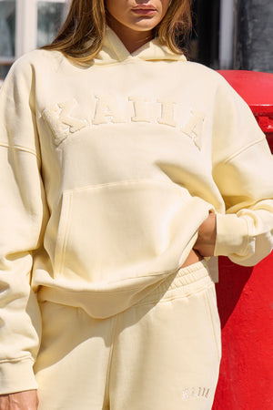 Kaiia Borg Slogan Oversized Hoodie Lemon