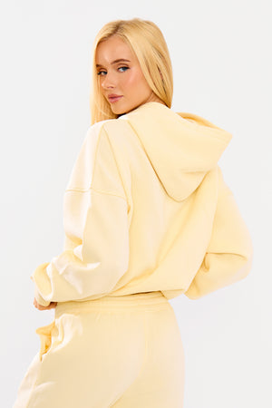 Kaiia Borg Slogan Oversized Hoodie Lemon