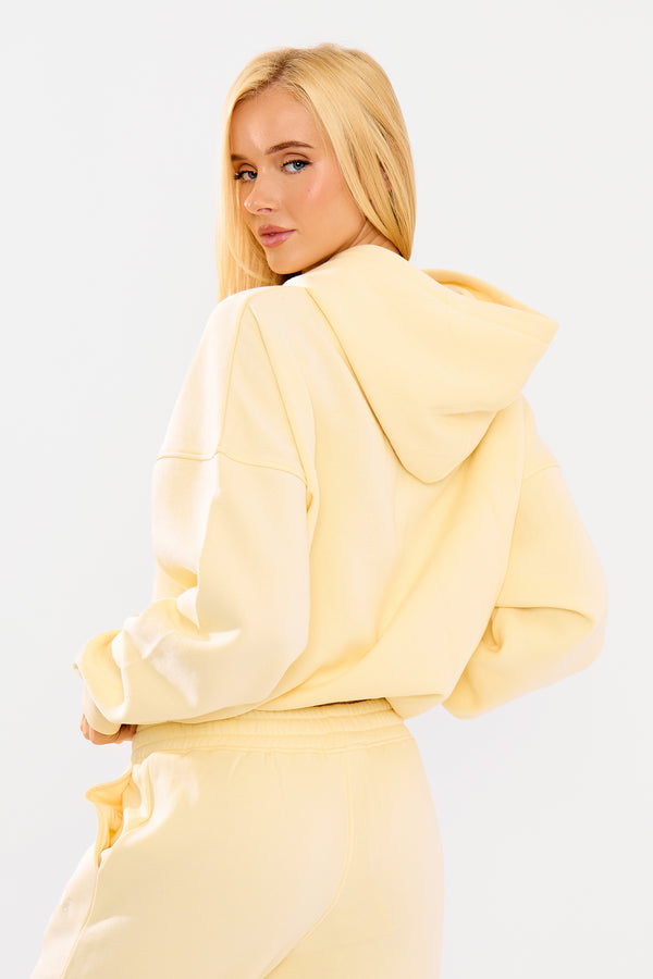 Kaiia Borg Slogan Oversized Hoodie Lemon