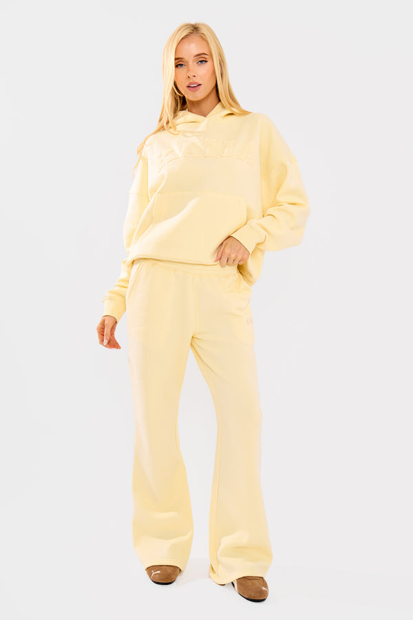 Kaiia Borg Slogan Oversized Hoodie Lemon