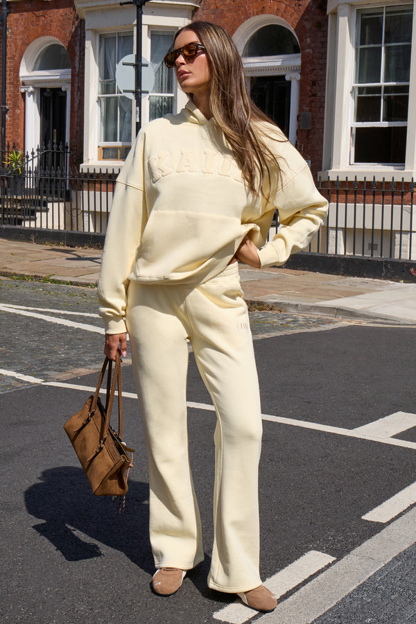 Kaiia Borg Slogan Oversized Hoodie Lemon