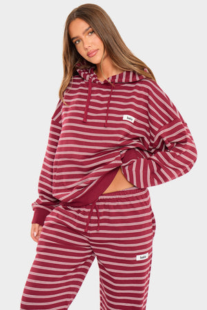 Kaiia Striped Oversized Hoodie Burgundy & Cream
