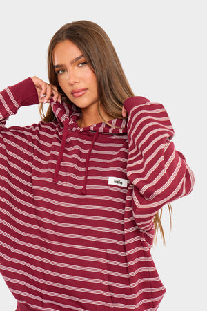 Kaiia Striped Oversized Hoodie Burgundy & Cream