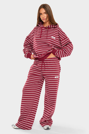 Kaiia Striped Oversized Hoodie Burgundy & Cream