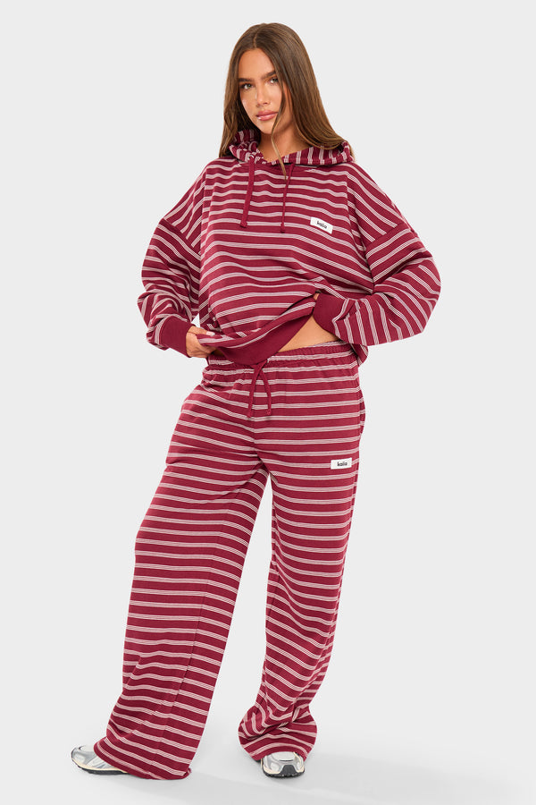 Kaiia Striped Oversized Hoodie Burgundy & Cream