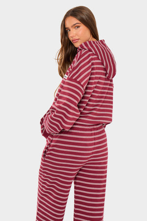 Kaiia Striped Oversized Hoodie Burgundy & Cream