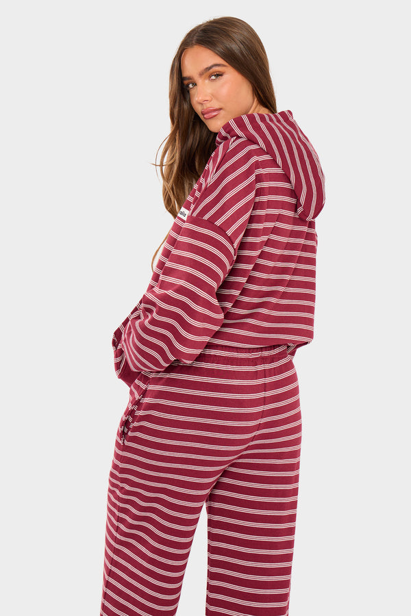 Kaiia Striped Oversized Hoodie Burgundy & Cream