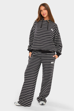 Kaiia Striped Wide Leg Joggers Black & Cream