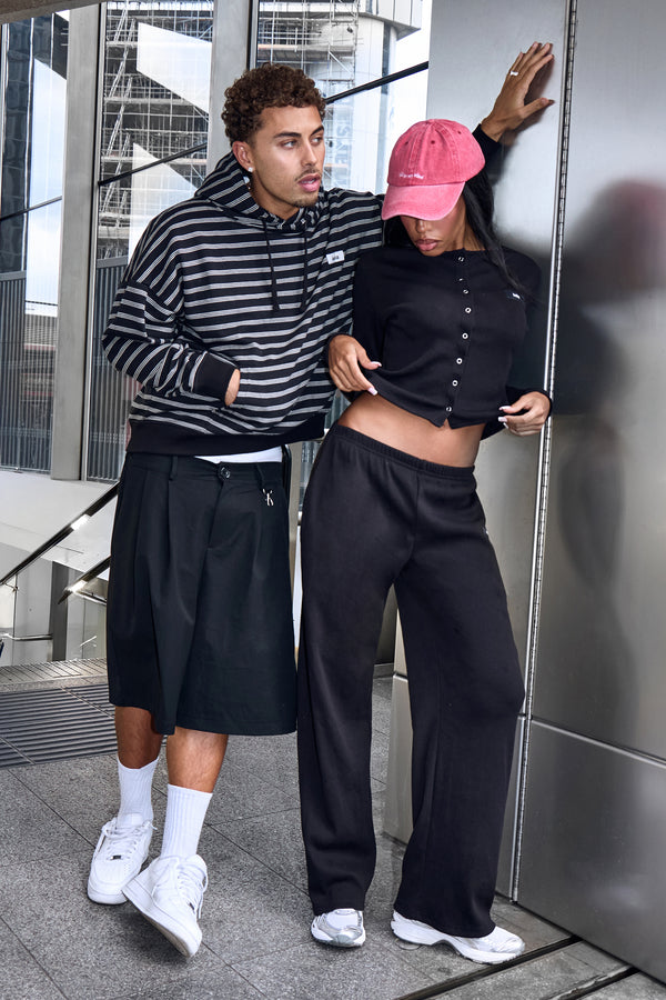 Kaiia Striped Oversized Hoodie Black & Cream