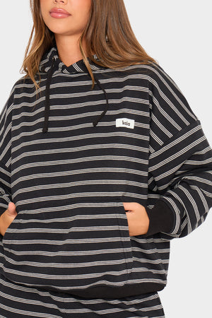 Kaiia Striped Oversized Hoodie Black & Cream