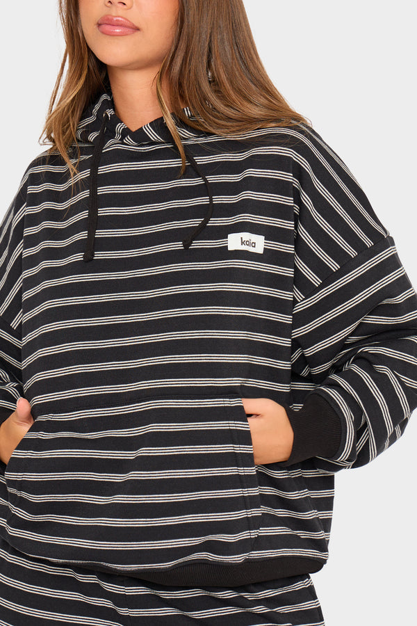 Kaiia Striped Oversized Hoodie Black & Cream