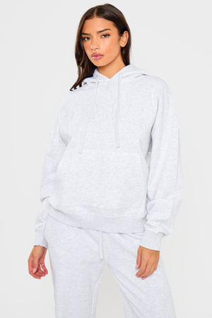 Kaiia Slogan Oversized Hoodie Light Grey Marl