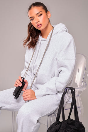 Kaiia Slogan Oversized Hoodie Light Grey Marl