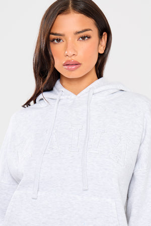 Kaiia Slogan Oversized Hoodie Light Grey Marl