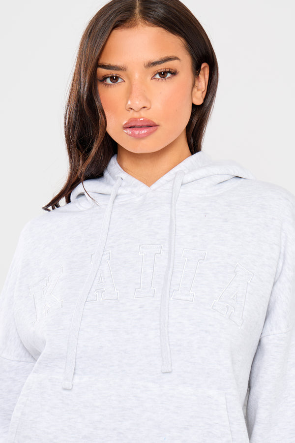 Kaiia Slogan Oversized Hoodie Light Grey Marl
