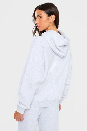 Kaiia Slogan Oversized Hoodie Light Grey Marl