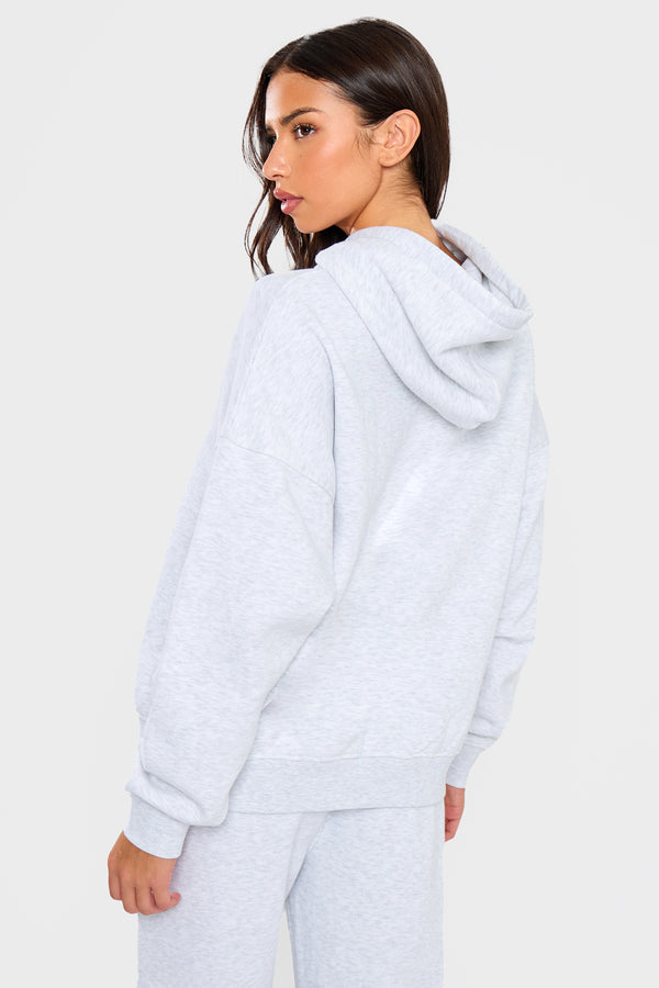 Kaiia Slogan Oversized Hoodie Light Grey Marl