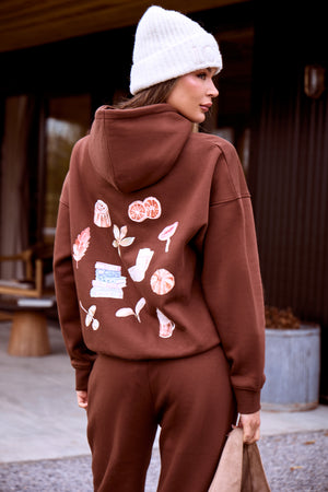 Kaiia Autumnal Back Graphic Oversized Hoodie Fudge