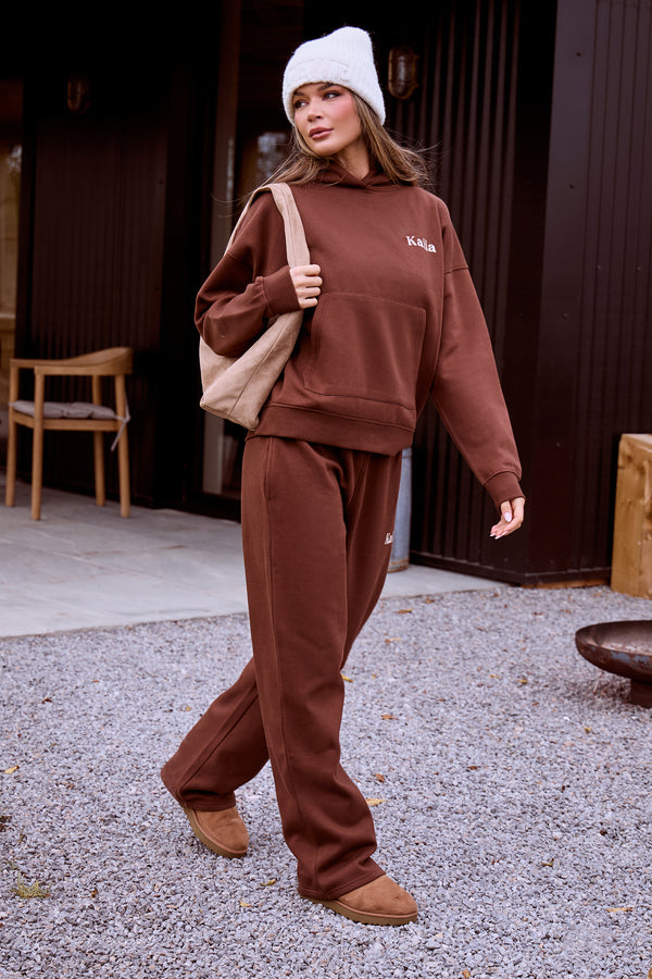 Kaiia Autumnal Back Graphic Oversized Hoodie Fudge