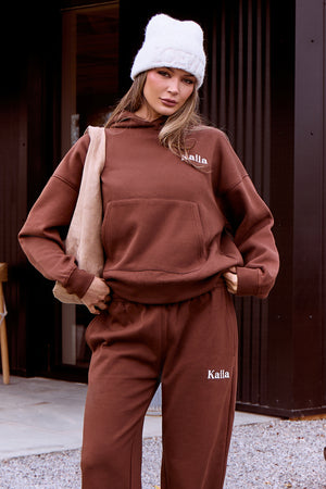 Kaiia Autumnal Back Graphic Oversized Hoodie Fudge