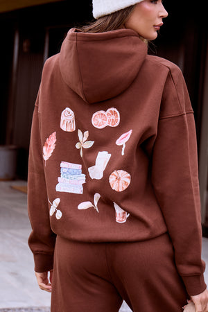 Kaiia Autumnal Back Graphic Oversized Hoodie Fudge