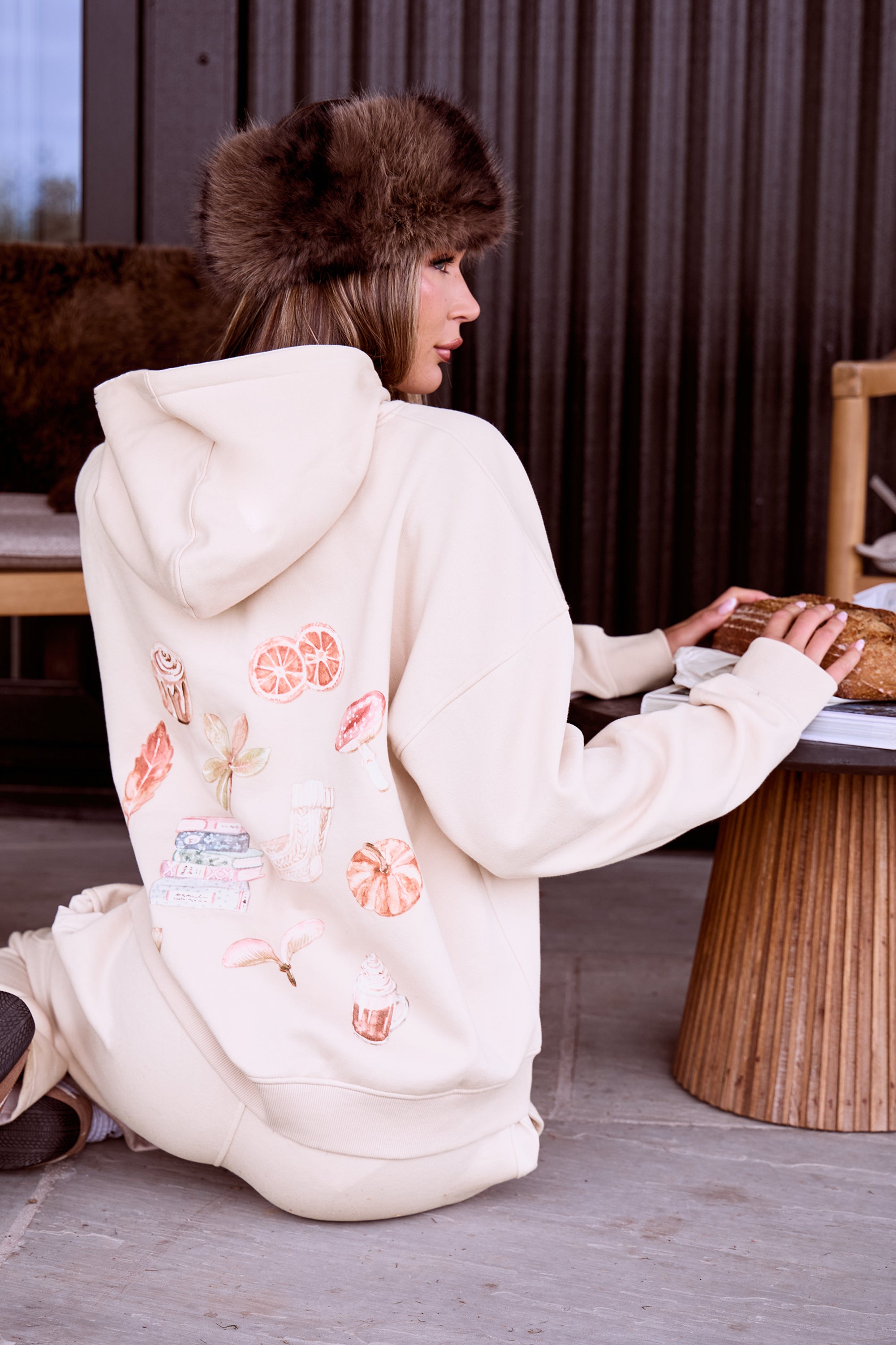 Kaiia Autumnal Back Graphic Oversized Hoodie Light Blush