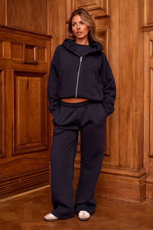 Kaiia Embossed Oversized Zip Through Hoodie Navy