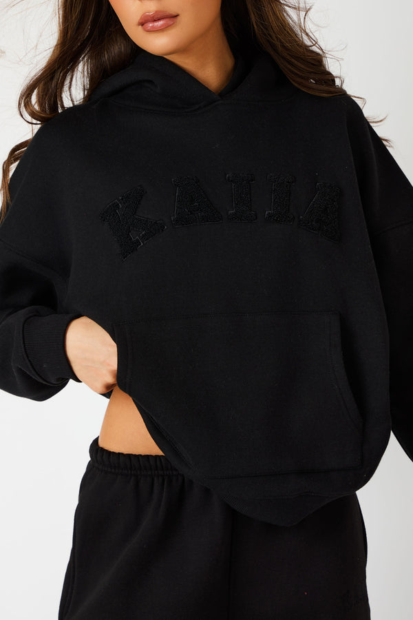 Kaiia Slogan Oversized Hoodie Black on Black