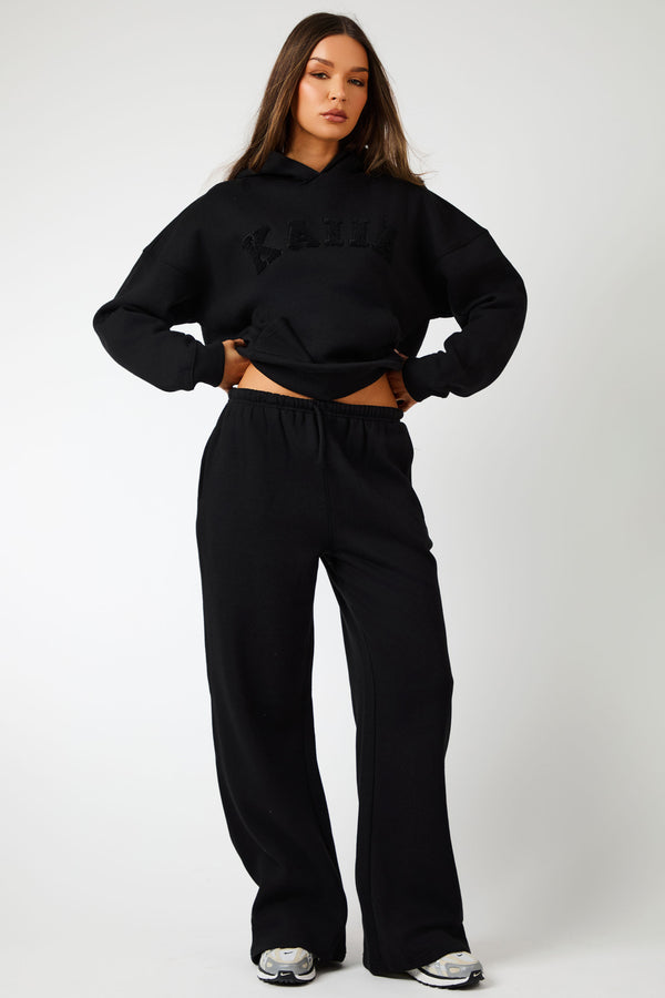 Kaiia Slogan Oversized Hoodie Black on Black