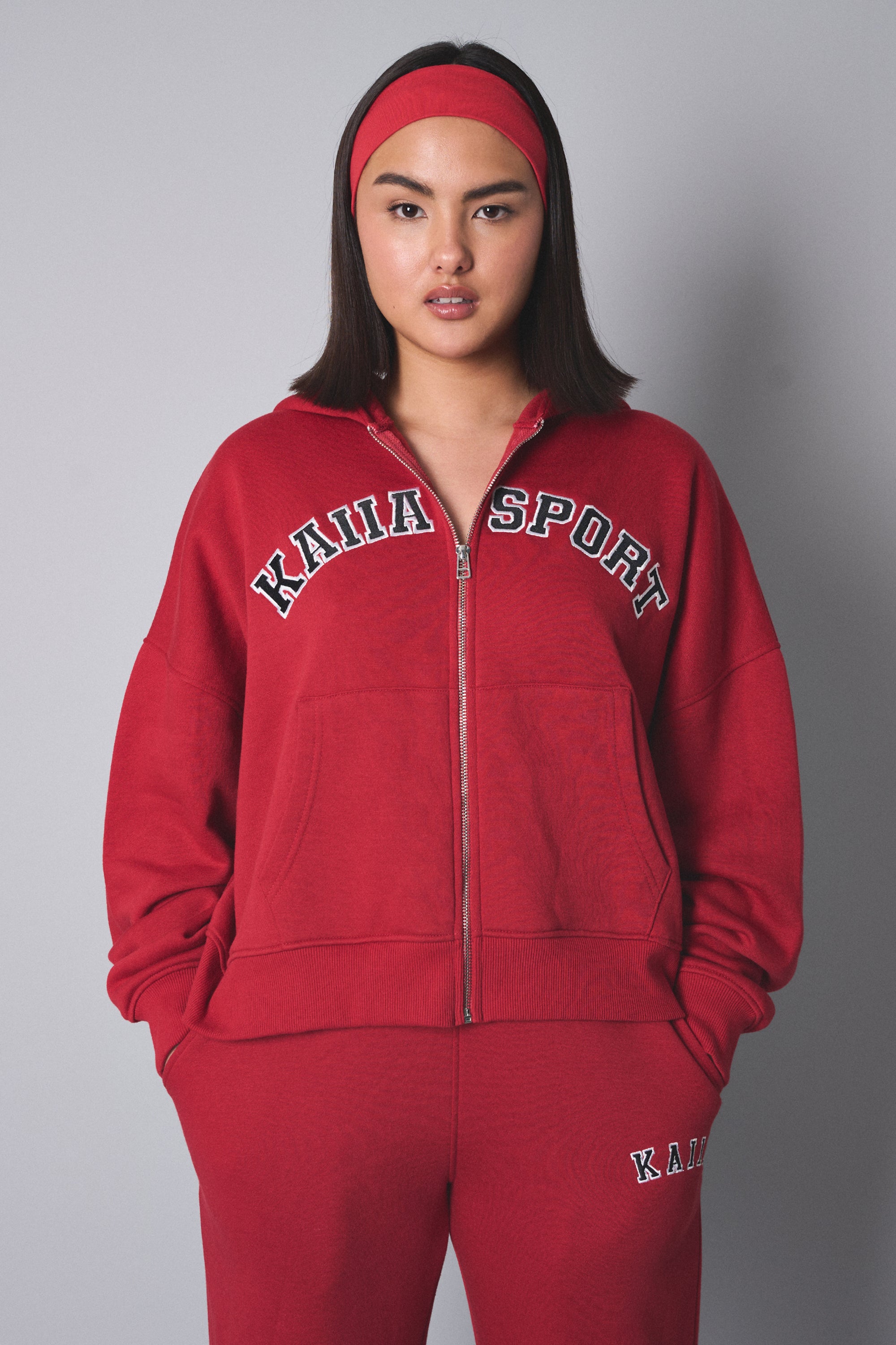 Kaiia Sport Oversized Zip Up Hoodie Red