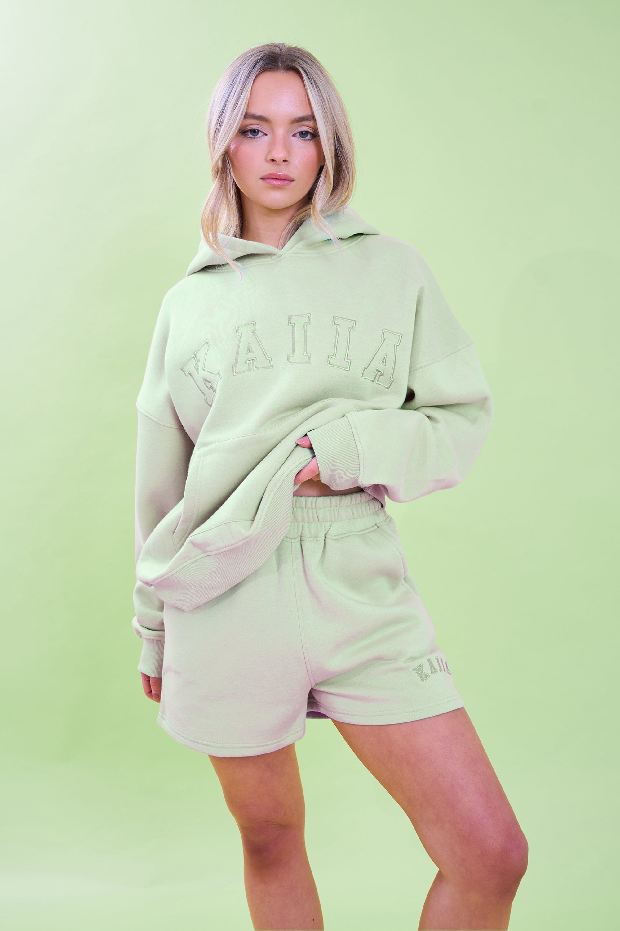Kaiia Slogan Oversized Hoodie Light Green Kaiia