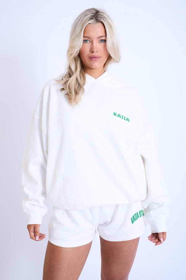 Kaiia Design Bubble Logo Oversized Hoodie Off White & Green