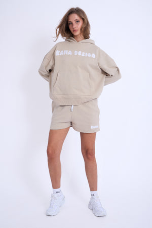 Kaiia Design Embroidered Bubble Logo Oversized Hoodie Light Stone