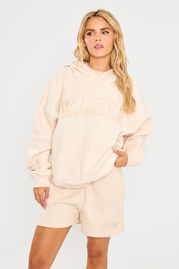 Kaiia Slogan Oversized Hoodie Cream