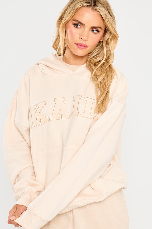 Kaiia Slogan Oversized Hoodie Cream