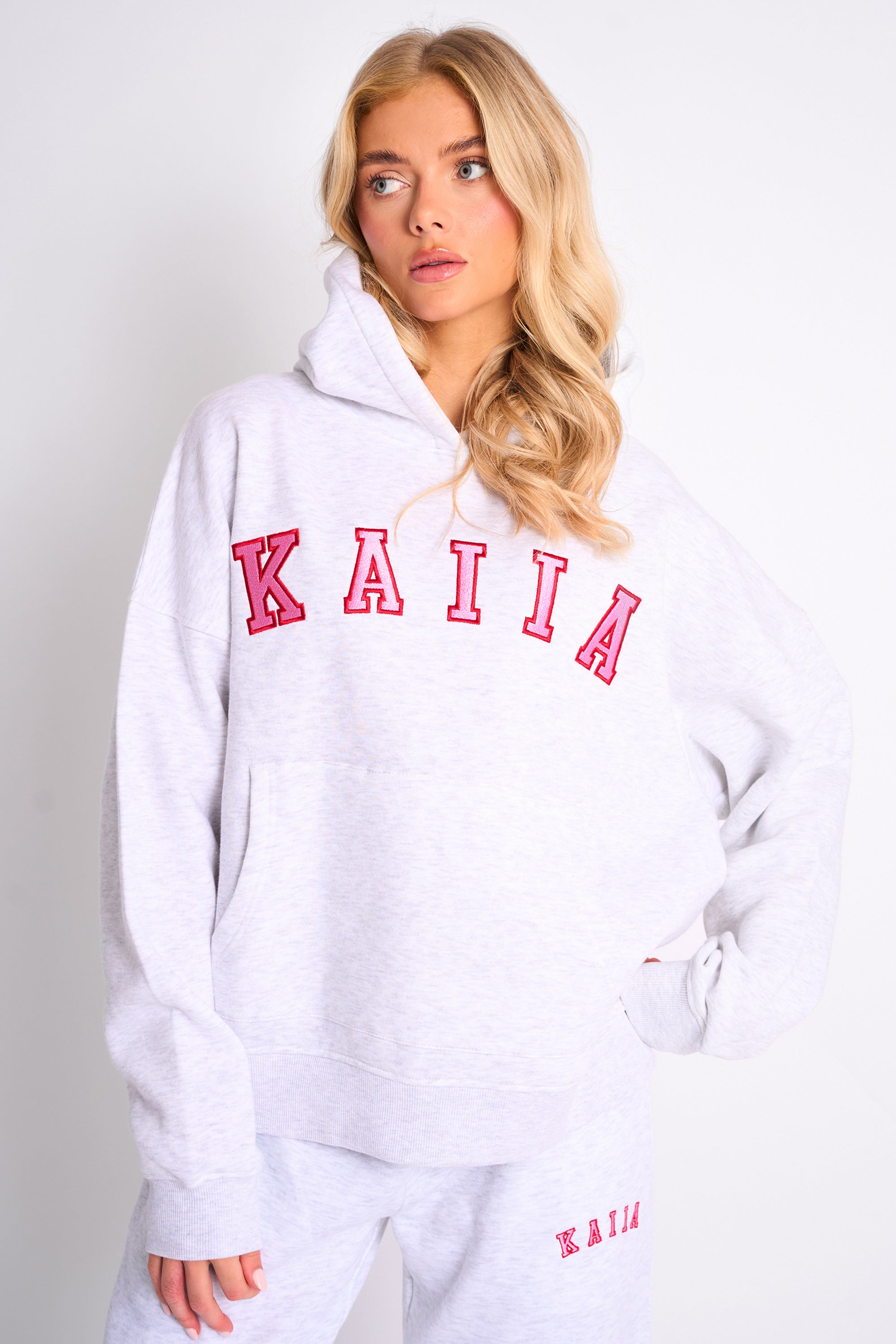 Kaiia Oversized Hoodie Light Grey Marl Red/pink Kaiia