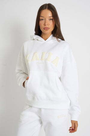 Kaiia Borg Slogan Oversized Hoodie Cream
