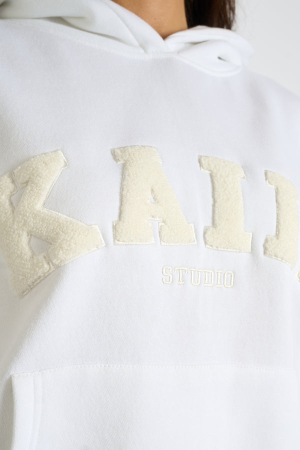 Kaiia Borg Slogan Oversized Hoodie Cream